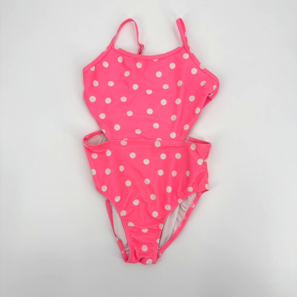 Old Navy Girls Pink Polka Dot Cut-Out Monokini Swimsuit Size L 10-12